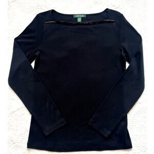 NEW Lauren Ralph Lauren Women's Black Long Sleeve Boatneck Top Size Medium